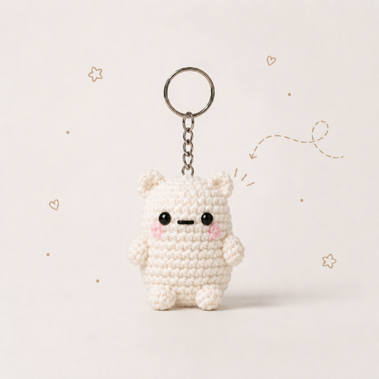 Little White Cat Crochet Keychain