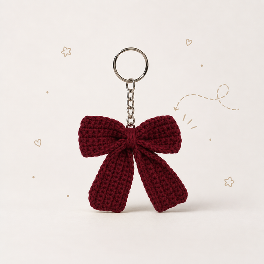 Classic Bow Crochet Keychain — Burgundy