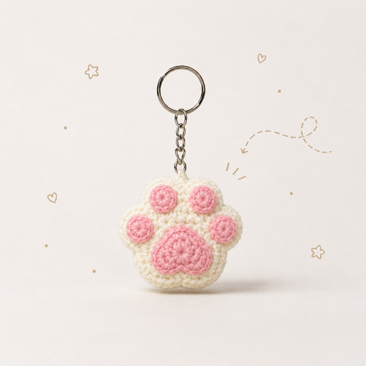 Paw Crochet Keychain — Cream and Pink