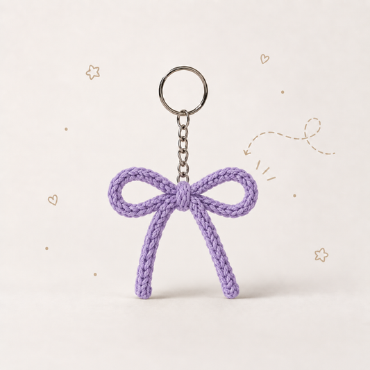 Cord Bow Crochet Keychain — Lavender