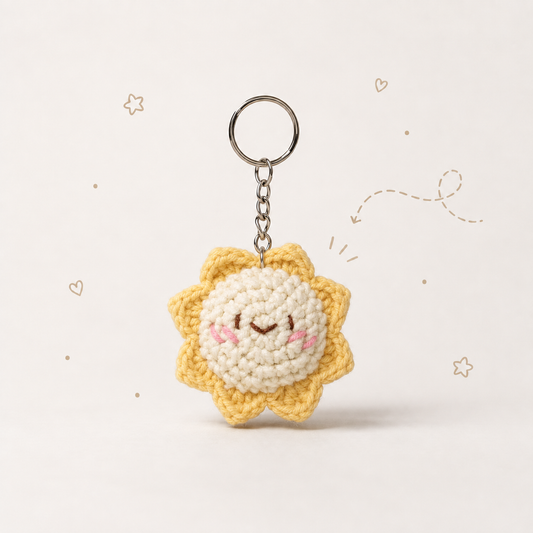 Smiling Sun Crochet Keychain