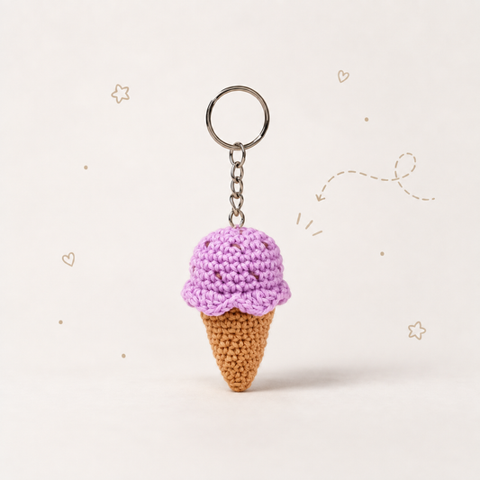 Ice Cream Crochet Keychain — Lavender