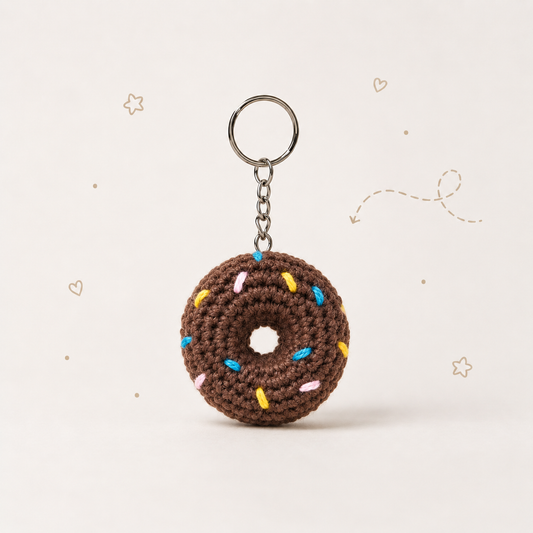 Sprinkle Donut Crochet Keychain — Chocolate
