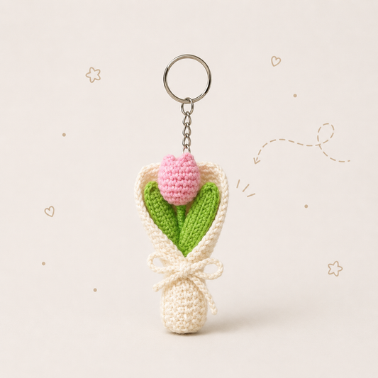 Wrapped Pink Tulip Crochet Keychain