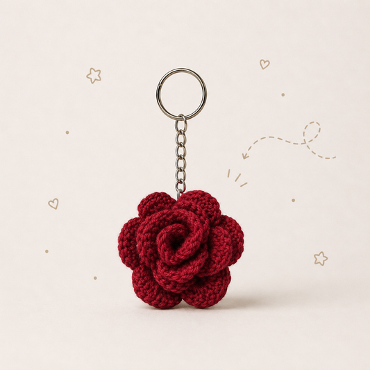 Rose Crochet Keychain — Deep Red